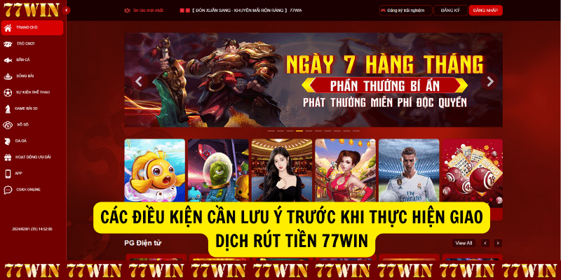 Điều kiện rút tiền tại nhà cái rut tien 77win nhanh 